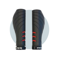 GRIPS, “LOCK-ON GEL ERGO”, BLACK WITH RED HIGHLIGHTS, KRATTON + GEL, TRIPLE DENSITY, ONE SIDE LOCK RING