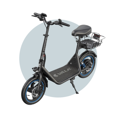 VALK Basket-Volt Electric Scooter with Seat, 30km Range, Disc brakes, 14" Tyres, Motorised eScooter for Adults Teens Commuter