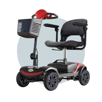 Veloz Speedy Folding Electric Mobility Scooter, Black & Red 6 Months Free Service