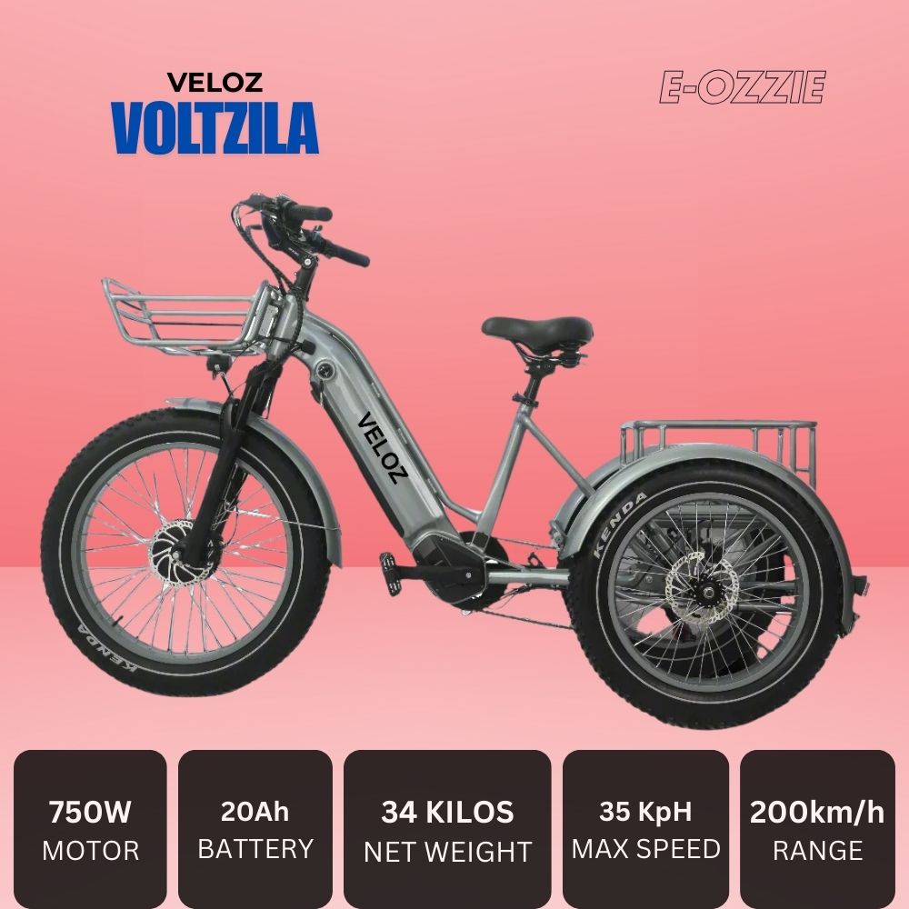 Veloz VOLTZILA Electric Trike Bike 500 750W Motor 150 Km Autonomy 20Ah