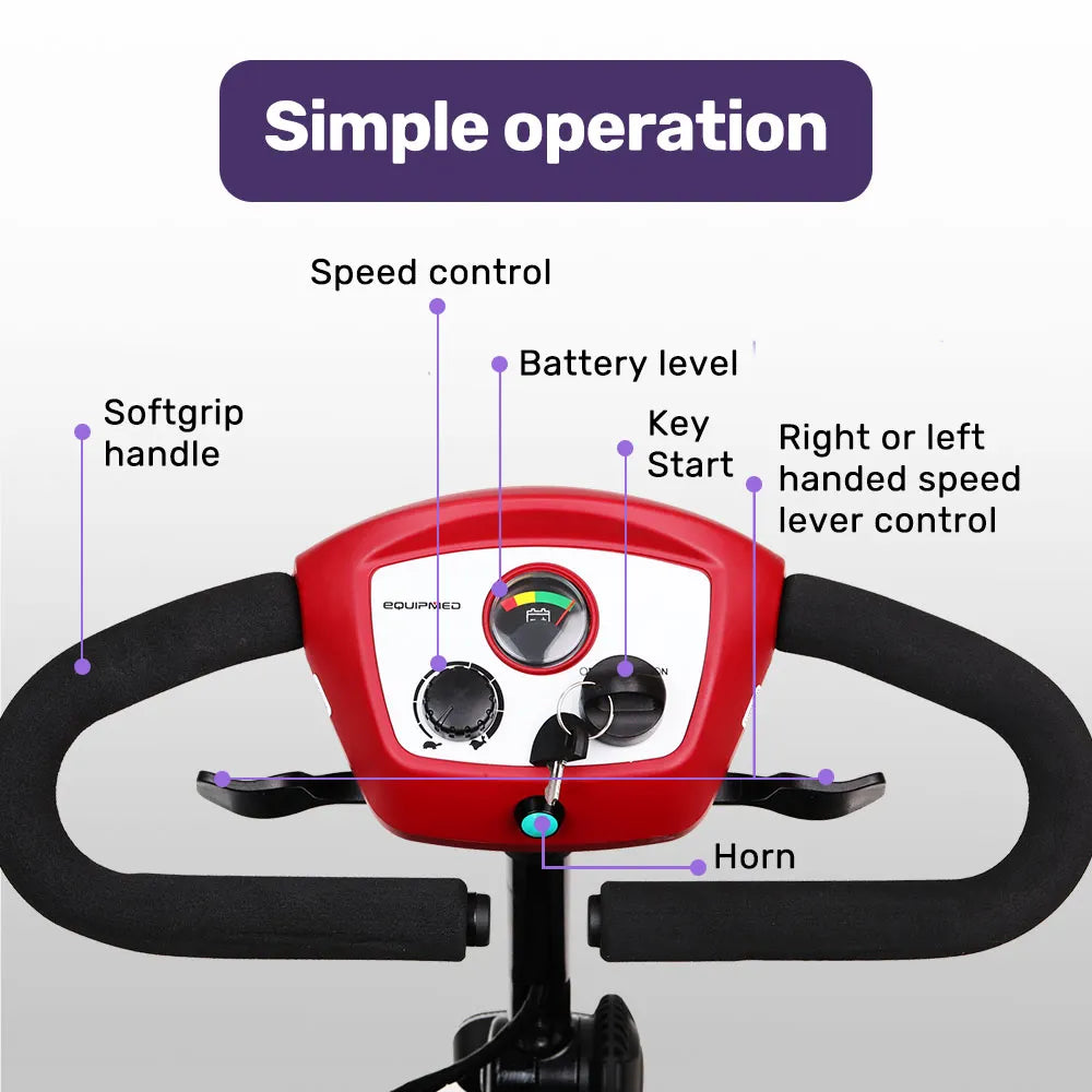 Veloz Speedy Electric Motorised Mobility Scooter, Red 6 Months Free Service