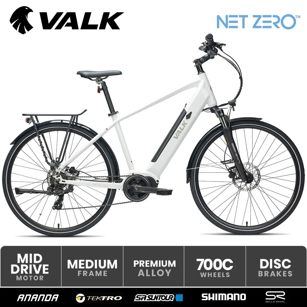 VALK Metro TR 5 + Electric Hybrid Bike, Mid-Drive, Medium, White 6 Months Free Service