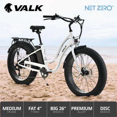 VALK Electric Fat Tyre Cruiser Bike with Throttle Step-Through eBike 6 Months Free Service