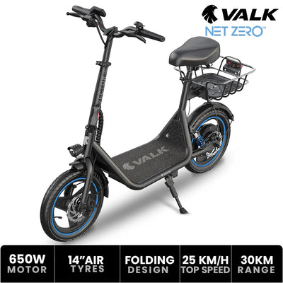 PRE-ORDER VALK Basketbolt Electric Scooter with Seat, 30km Range, Disc brakes, 14" Tyres, Motorised eScooter for Adults Teens Commuter