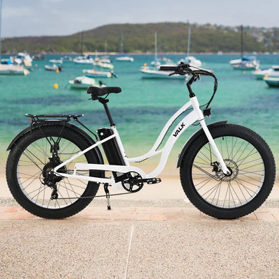 VALK Electric Fat Tyre Cruiser Bike with Throttle Step-Through eBike 6 Months Free Service