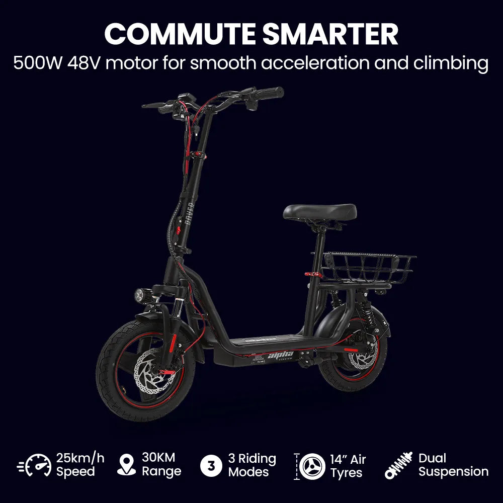 Valk Turbo V8 eScooter with Seat, 500W 48V 25km/h 30km Range 6 Months Free Service