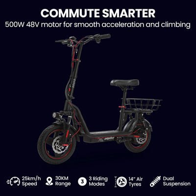 Valk Turbo V8 eScooter with Seat, 500W 48V 25km/h 30km Range 6 Months Free Service