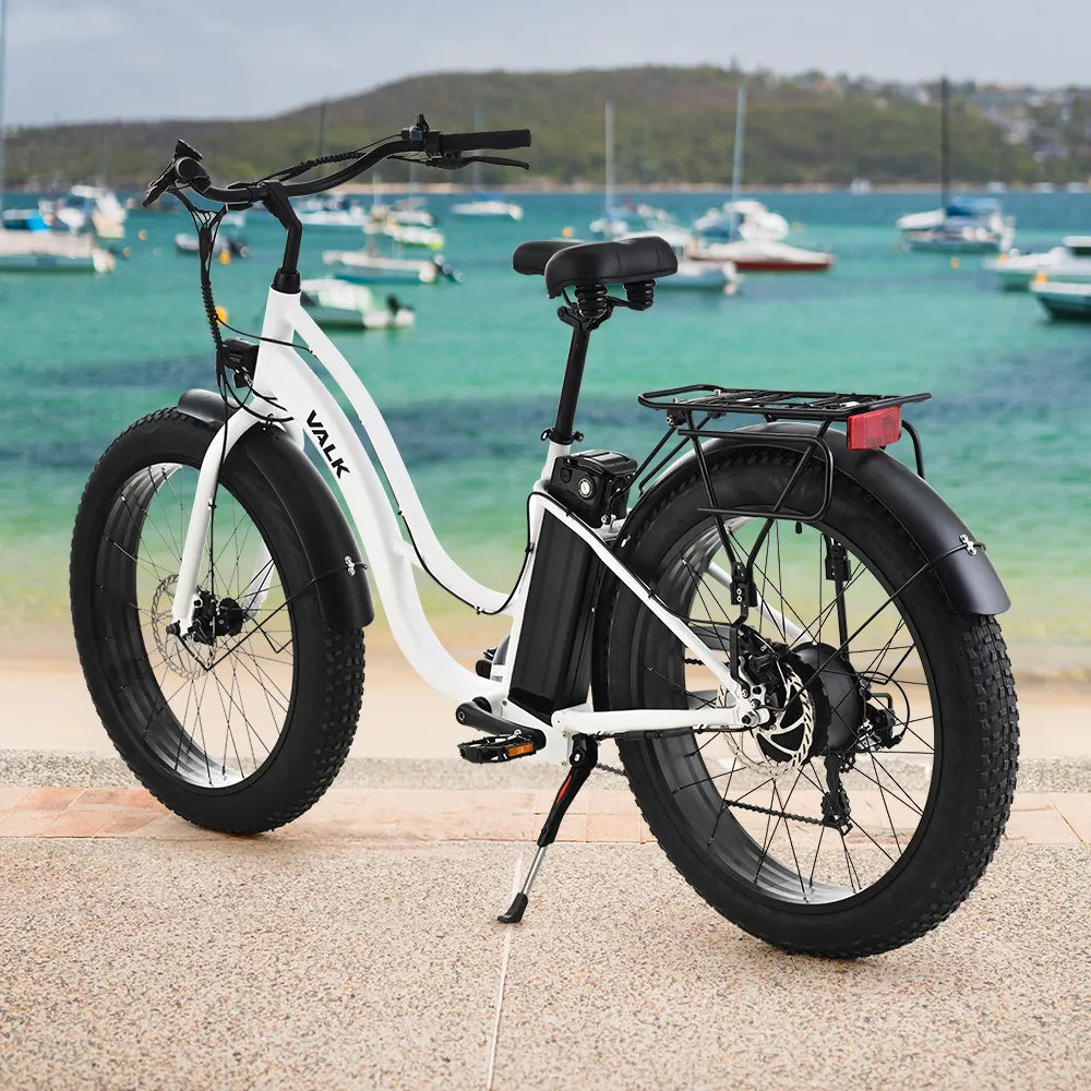 VALK Electric Fat Tyre Cruiser Bike with Throttle Step-Through eBike 6 Months Free Service