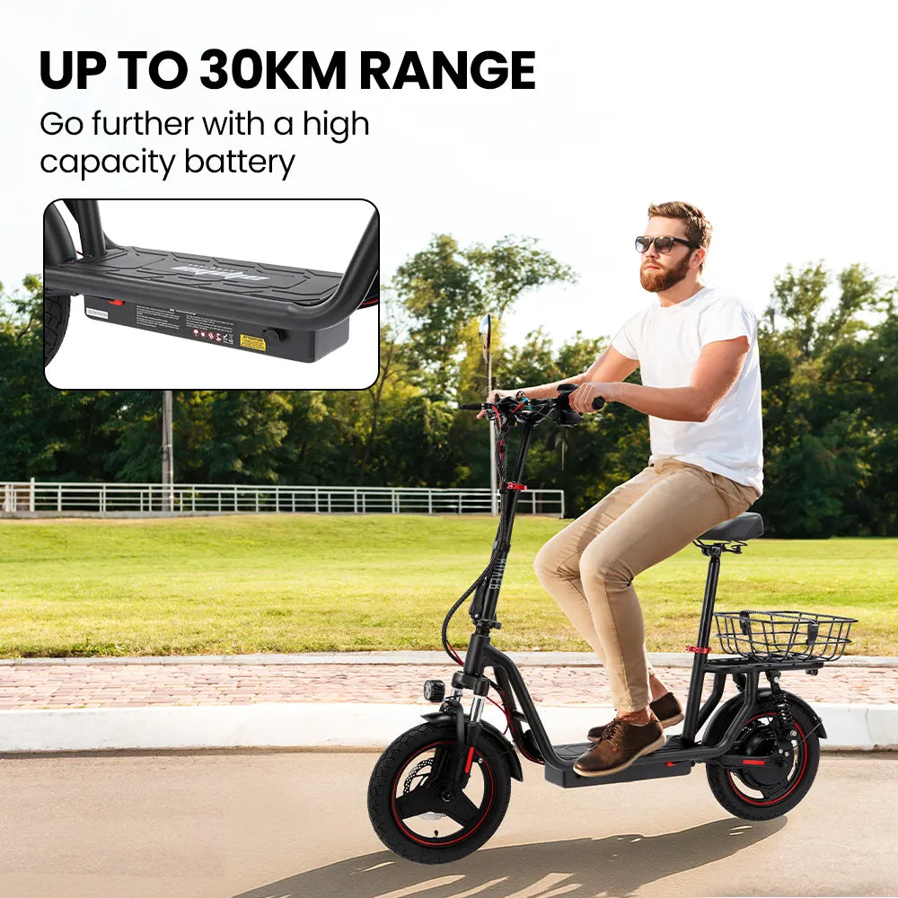 Valk Turbo V8 eScooter with Seat, 500W 48V 25km/h 30km Range 6 Months Free Service