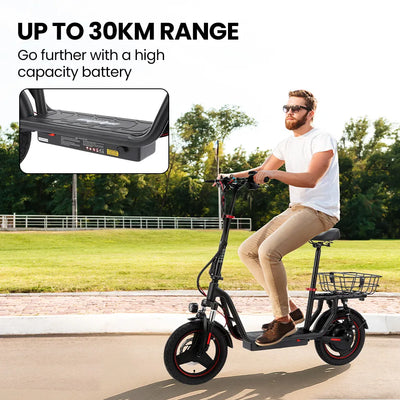 Valk Turbo V8 eScooter with Seat, 500W 48V 25km/h 30km Range 6 Months Free Service