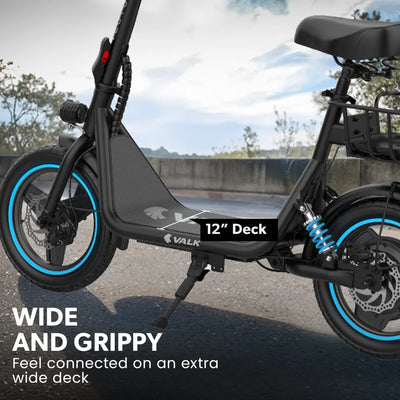 PRE-ORDER VALK Basketbolt Electric Scooter with Seat, 30km Range, Disc brakes, 14" Tyres, Motorised eScooter for Adults Teens Commuter