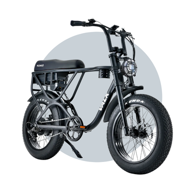 VALK Nomad Electric Fat Tyre Bike, 500W, 45km/hr, Throttle ebike, Disc Brakes, Shimano 7 spd, 20x4" Kenda Tyres, Suspension, Black