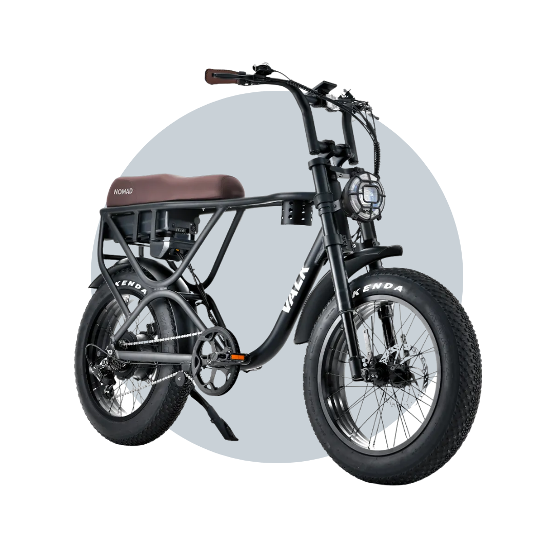 VALK Nomad Electric Fat Tyre Bike, 500W, 45km/hr, Throttle ebike, 20x4" Kenda Tyres, Shimano 7 spd, Suspension, Black