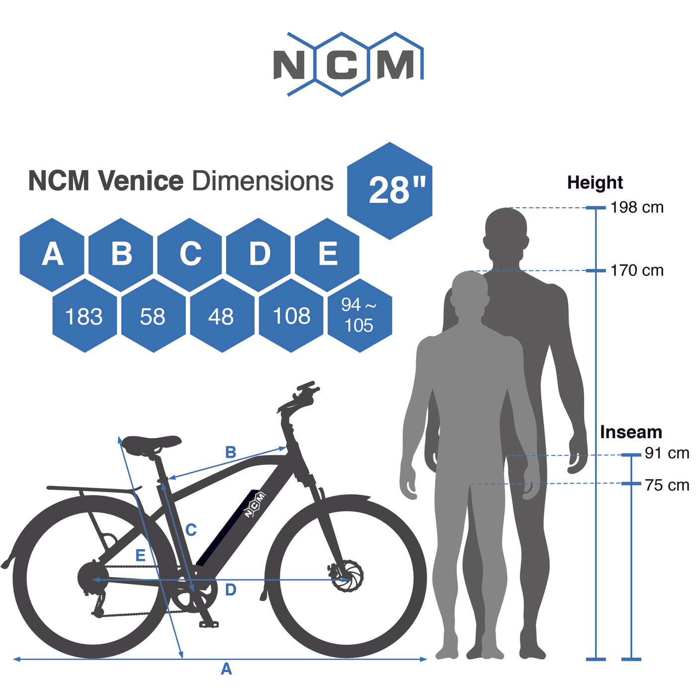 NCM Venice Trekking E-Bike, City-Bike, 250W, 48V 13Ah 624Wh Battery