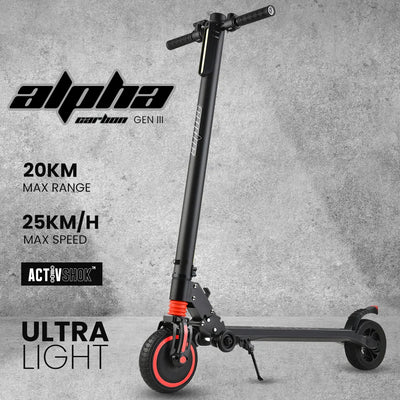 ALPHA Carbon Gen III 250W 10Ah Electric Scooter Suspension 6 Months Free Service