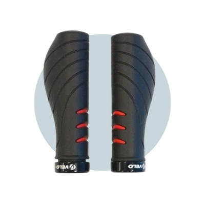 GRIPS, “LOCK-ON GEL ERGO”, BLACK WITH RED HIGHLIGHTS, KRATTON + GEL, TRIPLE DENSITY, ONE SIDE LOCK RING