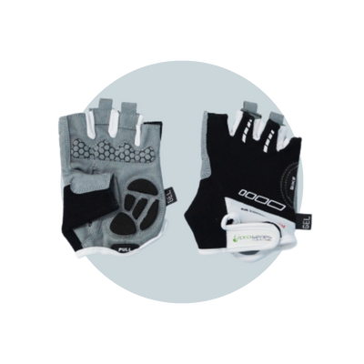 Gloves, Amara Material, Lycra Towel, with GEL PADDING,M, BLACK with White trim