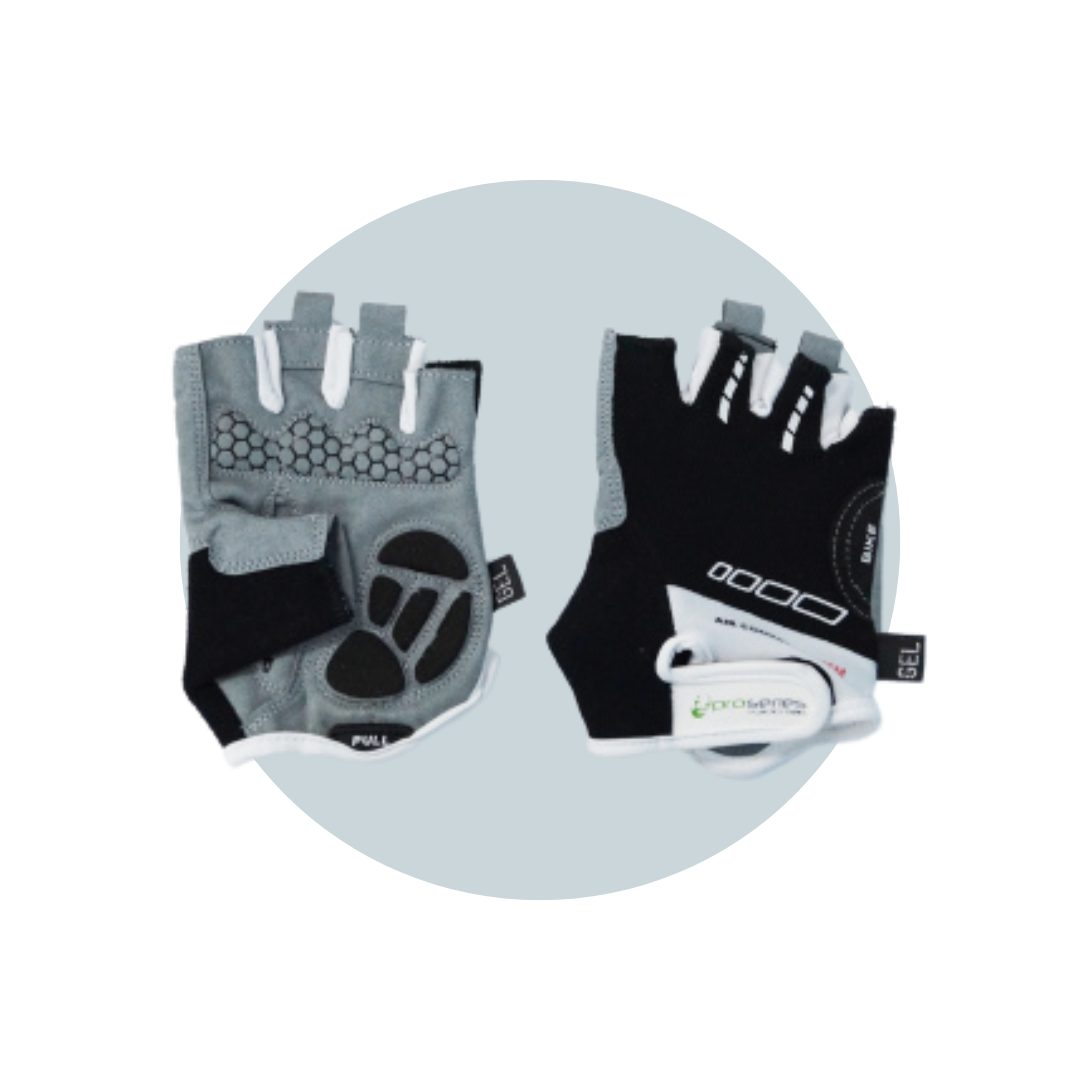 Gloves, Amara Material, Lycra Towel, with GEL PADDING,M, BLACK with White trim - EOzzie Electric Vehicles