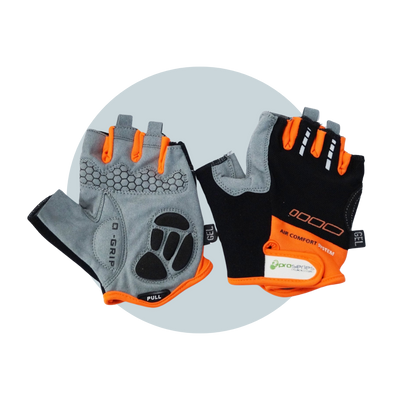 Gloves, Amara Material, Lycra Towel, with GEL PADDING, S, BLACK with Orange trim