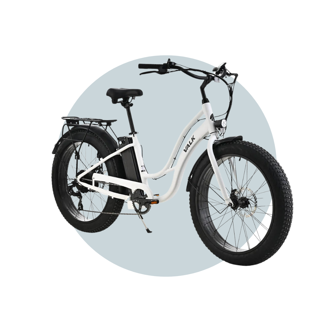 VALK Electric Fat Tyre Cruiser Bike with Throttle Step-Through eBike 6 Months Free Service
