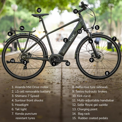 VALK Metro TR 5 + Electric Hybrid Bike Mid-Drive 6 Month Free Service