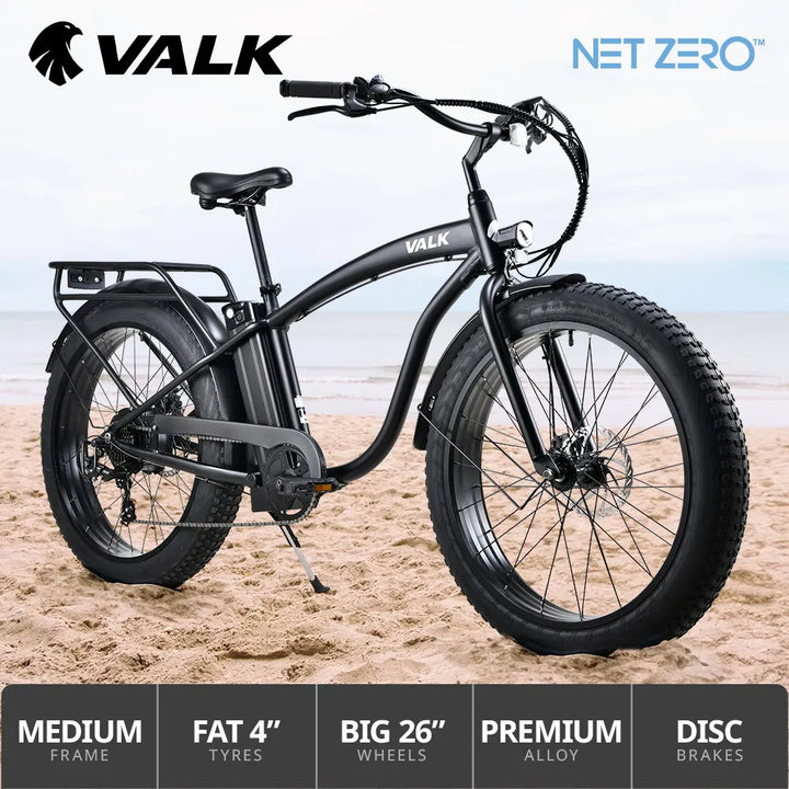 VALK Electric Fat Tyre Cruiser Bike eBike with Throttle 6 Months Free