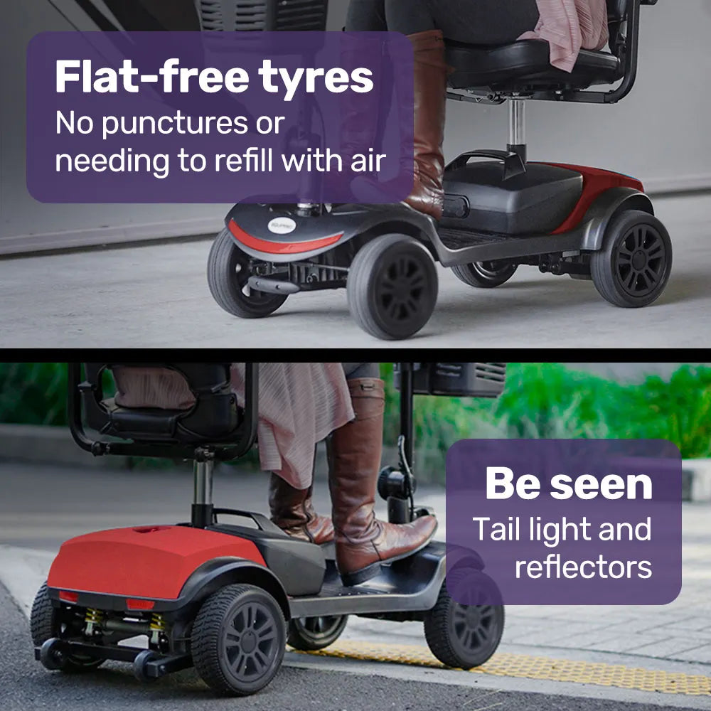 Veloz Speedy Folding Electric Mobility Scooter, Black & Red 6 Months Free Service