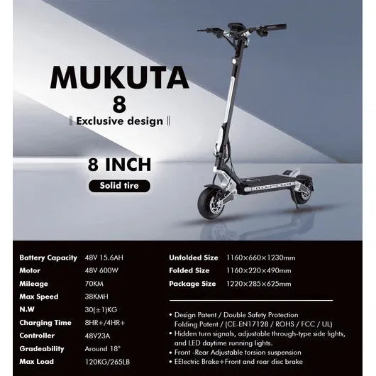 MUKUTA 8 Electric Scooter Solid Tyre city commute 6 months Free Service