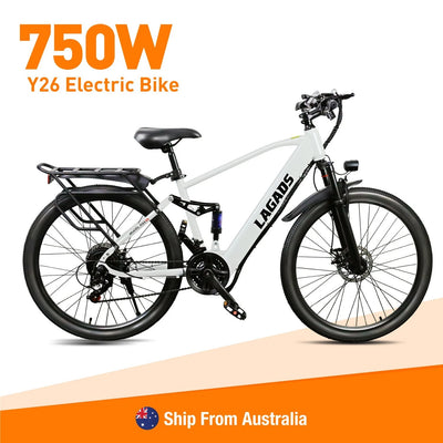 750W LAGADS Y26 Black Electric Bike 48V 12.5AH Mountain ebike emtb 49km/h White