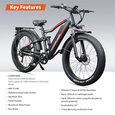 Lagads XMen X1 eBike 48V750W 17.5Ah Battery 6 Months Free Service