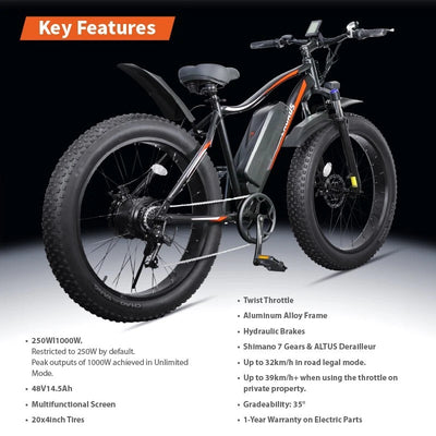 Lagads Thunder B6 eBike 1000W Fat Wheel 48v14.5Ah 6 Months Free Service