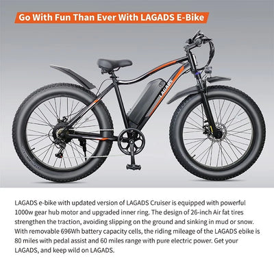 Lagads Thunder B6 eBike 1000W Fat Wheel 48v14.5Ah 6 Months Free Service