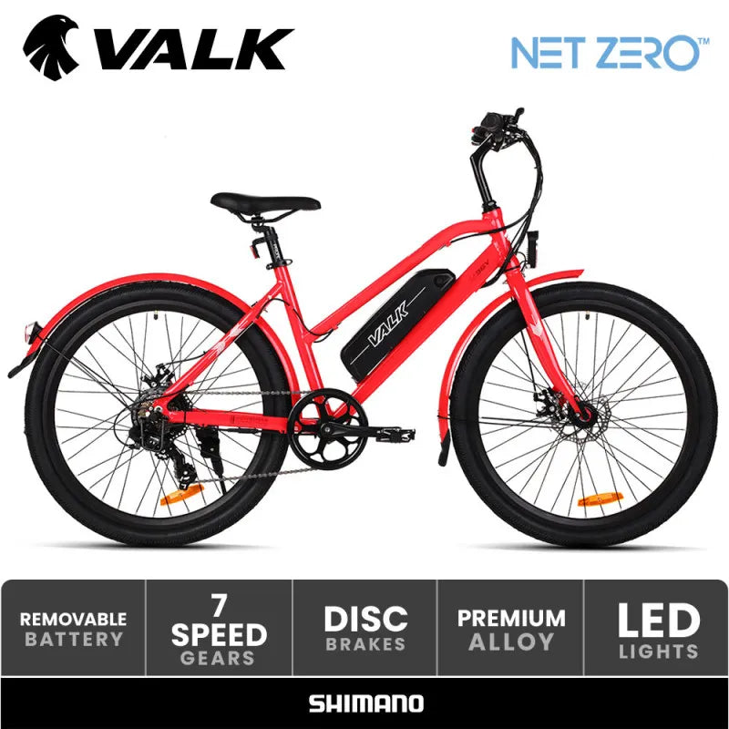 VALK Vista 26" 36V 250W Ladies Step-Through Electric Bike - Red