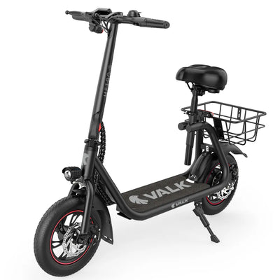 VALK BasketBolt Electric Scooter with Seat, Disc brakes, 12" Tyres, Motorised eScooter 6 Months Free Service